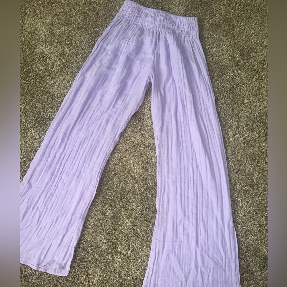Women’s Wide-Leg Lavender Crinkle Pant